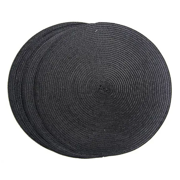 Set of 4 Round Placemats - Black, Woven image