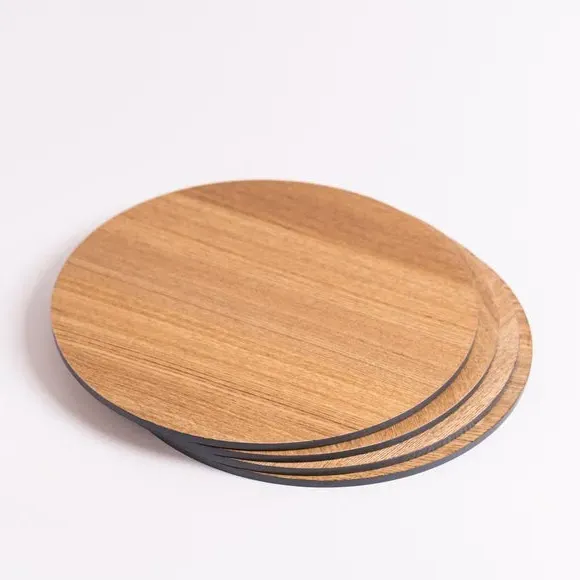 Set of 4 Round Placemats - Charcoal, Wood