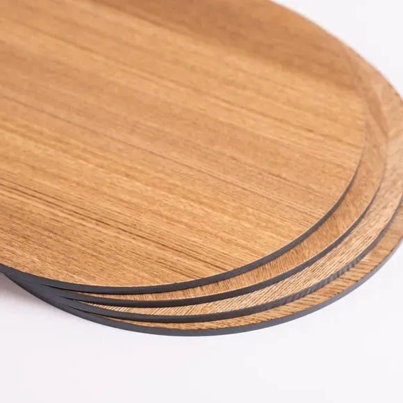 Set of 4 Round Placemats - Charcoal, Wood