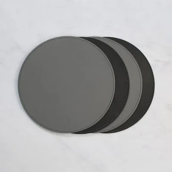 Set of 4 Round Placemats Reversible - Black