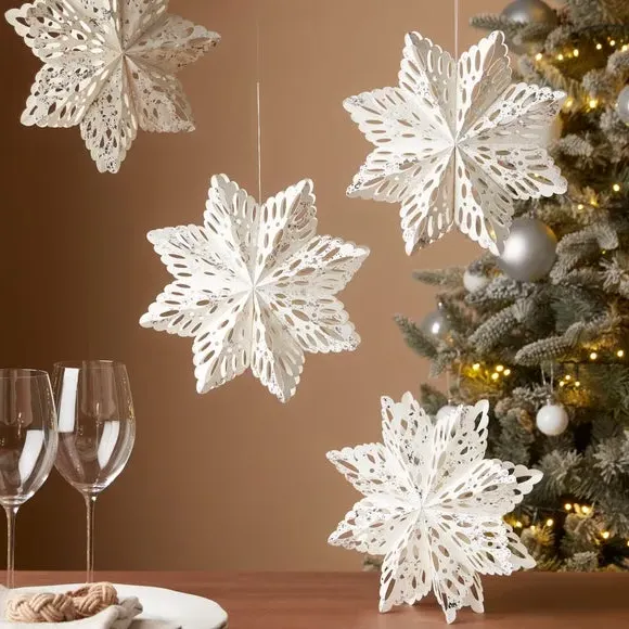 Set of 4 Snowflake Decorations - Silver, Paper image