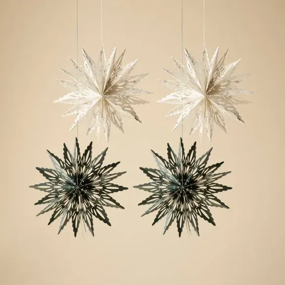 Set of 4 Snowflake Hanging Decorations - Paper