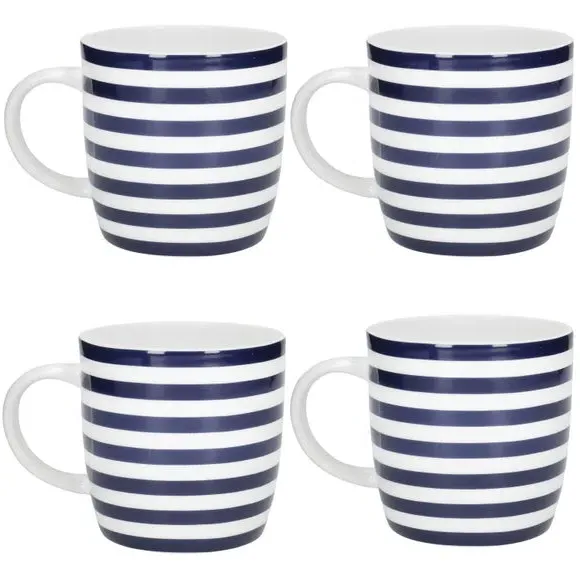 Set of 4 Striped Mugs - Blue, Porcelain