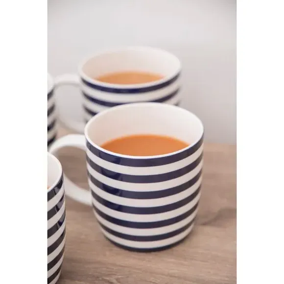 Set of 4 Striped Mugs - Blue, Porcelain