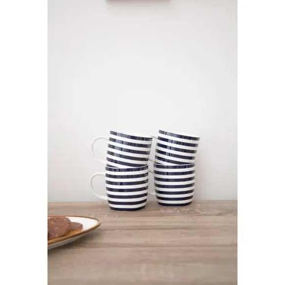 Set of 4 Striped Mugs - Blue, Porcelain image
