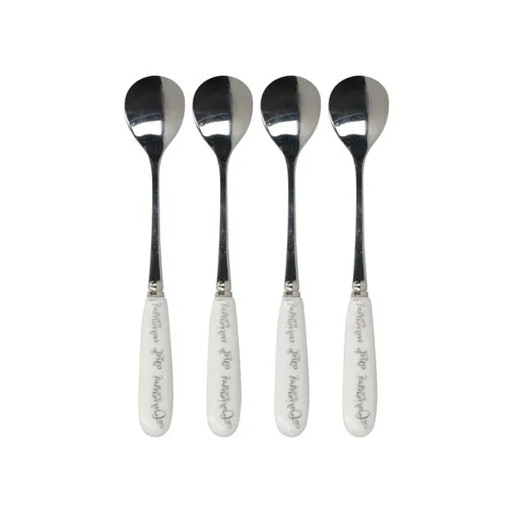 Set of 4 Teaspoons - White, Stainless Steel