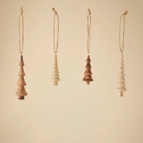 Set of 4 Tree Hanging Decorations - Wood