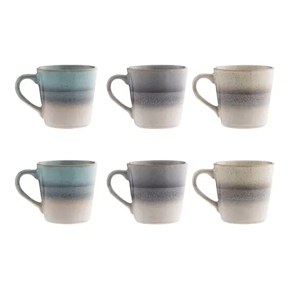 Set of 6 Mugs with Reactive Glaze - Grey