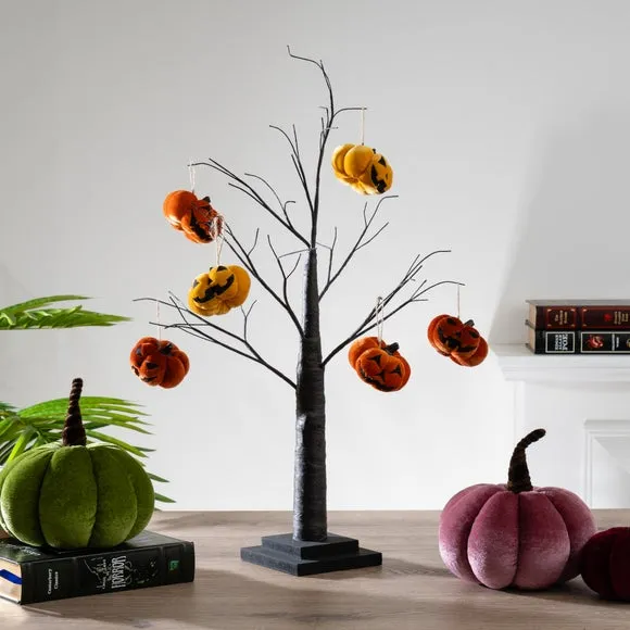 Set of 9 Hanging Pumpkin Decorations - Orange, Velvet