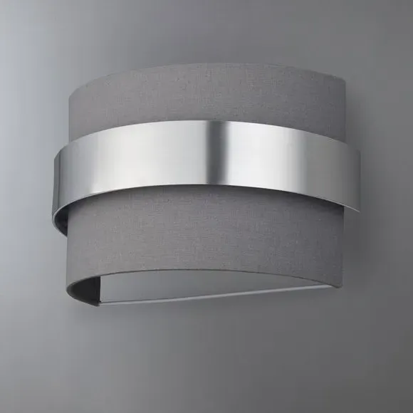 Shaded Wall Light with Dimmer - Grey, Fabric