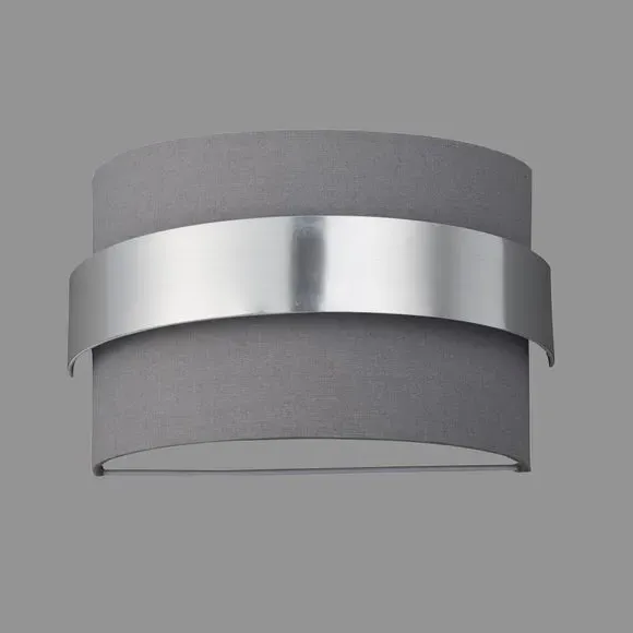 Shaded Wall Light with Dimmer - Grey, Fabric