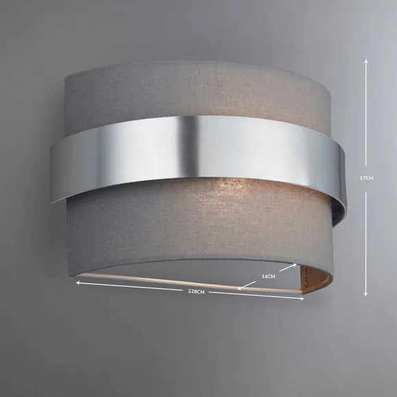 Shaded Wall Light with Dimmer - Grey, Fabric