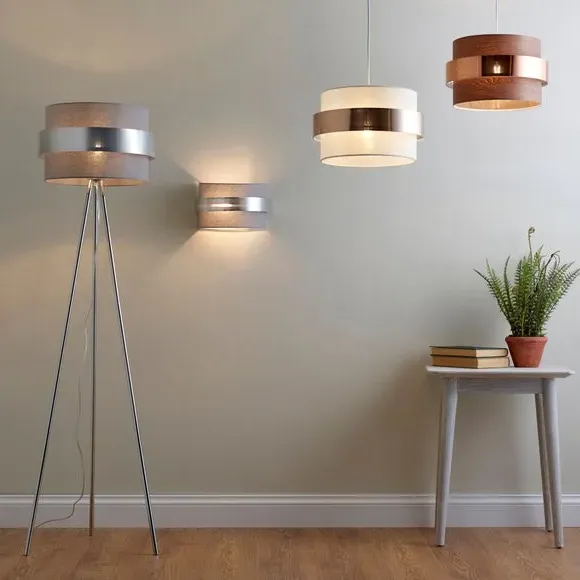 Shaded Wall Light with Dimmer - Grey, Fabric