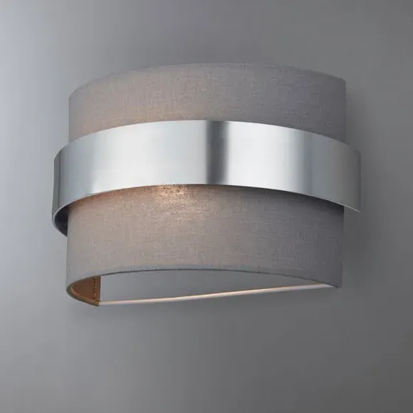 Shaded Wall Light with Dimmer - Grey, Fabric