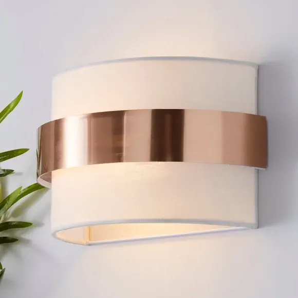Shaded Wall Light with Dimmer - Ivory, Fabric image