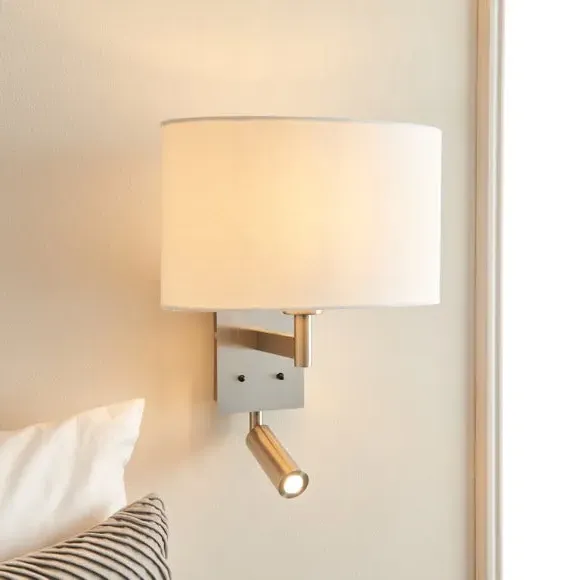 Shaded Wall Light with Switch - White, Steel