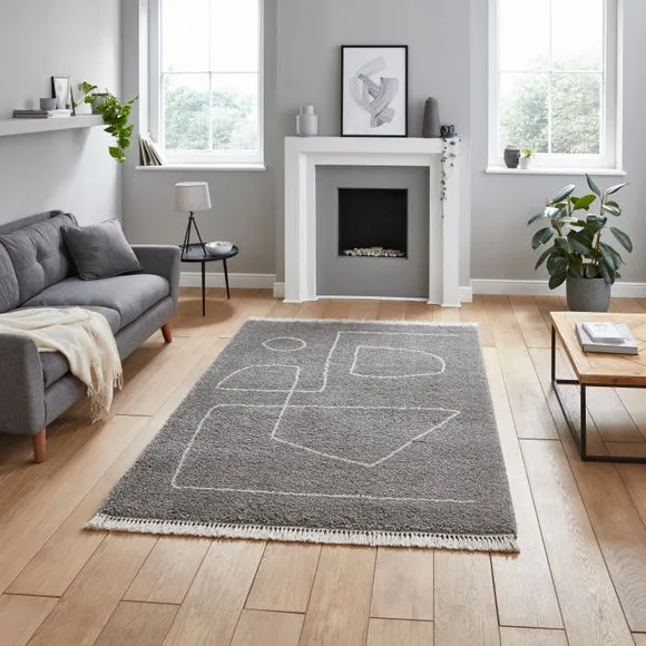 Shaggy Area Rug with Abstract Design - Grey