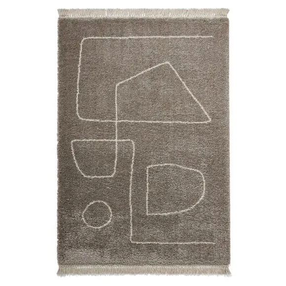 Shaggy Area Rug with Abstract Design - Grey