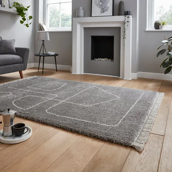 Shaggy Area Rug with Abstract Design - Grey image