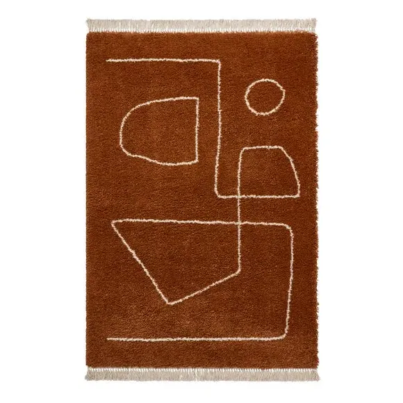 Shaggy Area Rug with Abstract Design - Rust