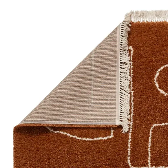 Shaggy Area Rug with Abstract Design - Rust