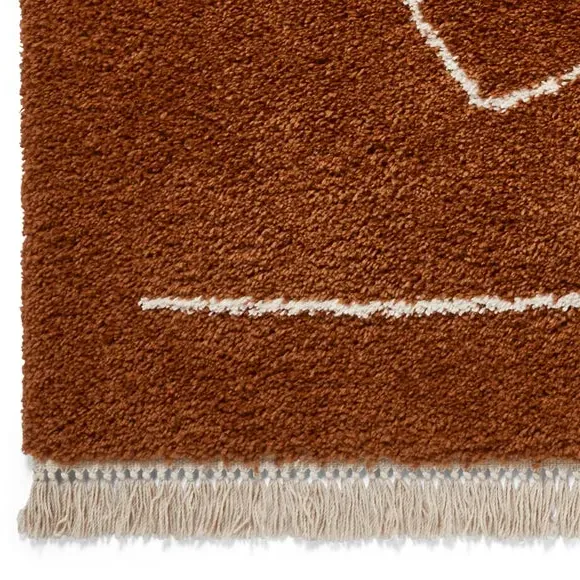 Shaggy Area Rug with Abstract Design - Rust