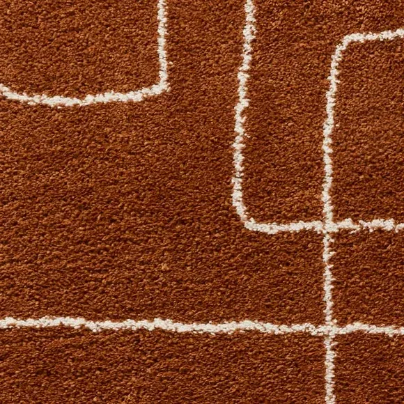 Shaggy Area Rug with Abstract Design - Rust