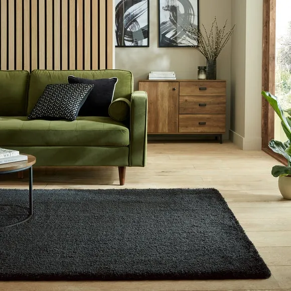 Shaggy Pile Rug - Black, Polypropylene