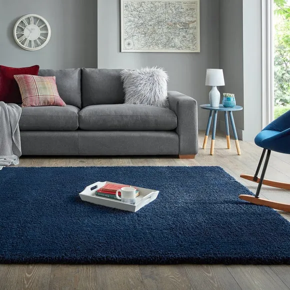 Shaggy Pile Rug - Navy, Polypropylene
