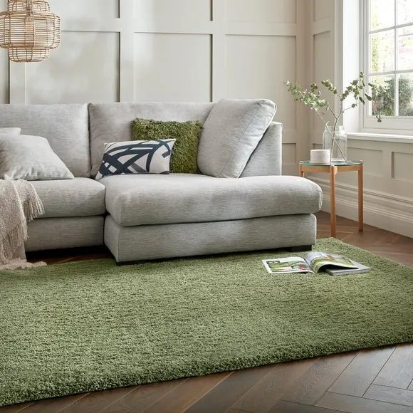 Shaggy Pile Rug - Olive, Polypropylene