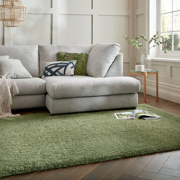 Shaggy Pile Rug - Olive, Polypropylene