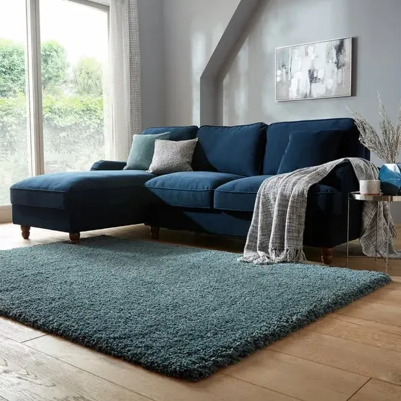 Shaggy Rug with 5cm Pile - Blue, Synthetic