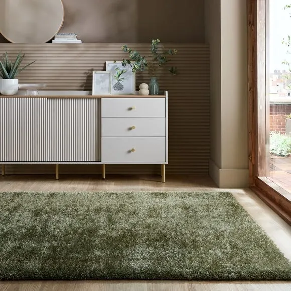 Shaggy Rug with Lustrous Yarns - Olive, Polyester