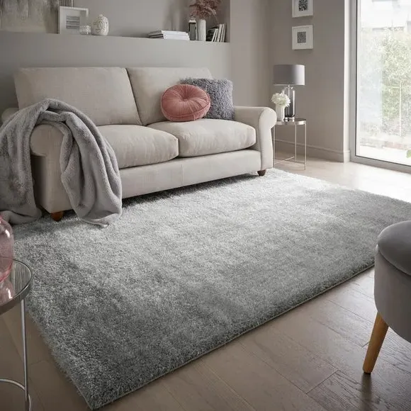 Shaggy Rug with Lustrous Yarns - Pale Grey, Polyester