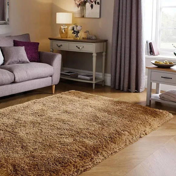 Shaggy Rug with Silky Yarns - Caramel