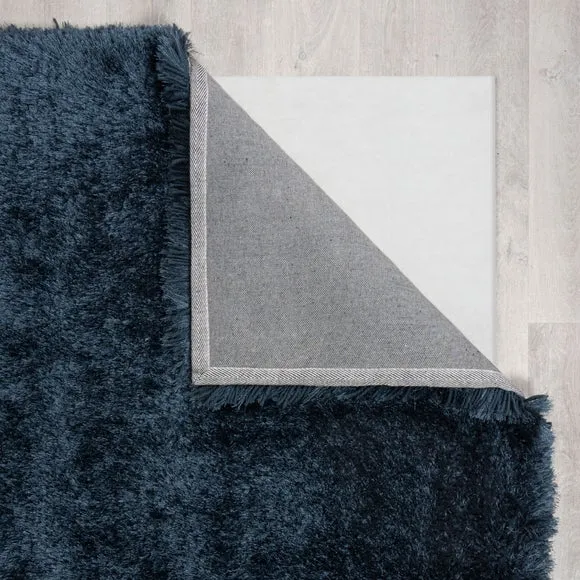 Shaggy Rug with Silky Yarns - Inky Blue