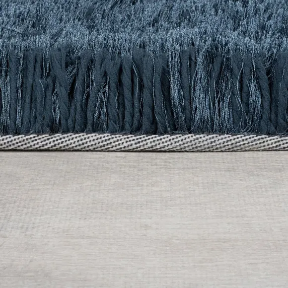 Shaggy Rug with Silky Yarns - Inky Blue