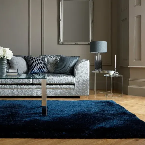 Shaggy Rug with Silky Yarns - Navy