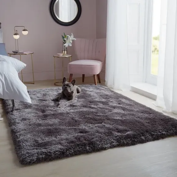 Shaggy Rug with Silky Yarns - Steel