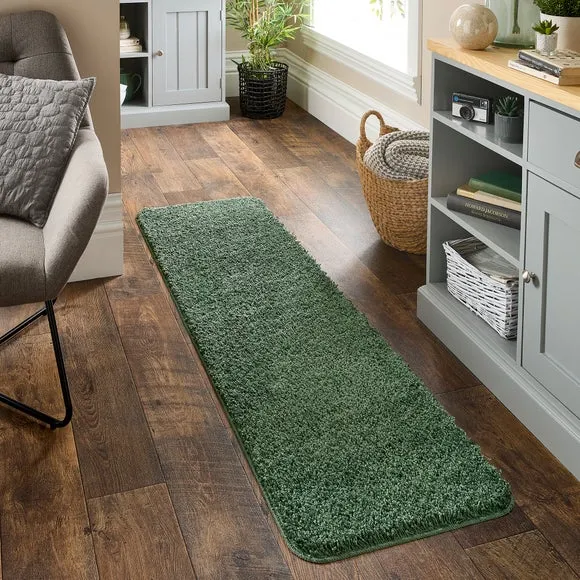 Shaggy Runner Rug Machine Washable - Olive