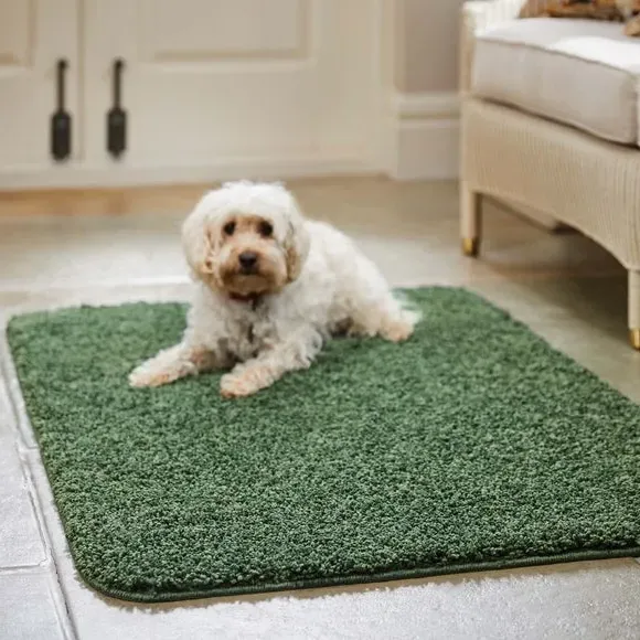 Shaggy Washable Rug - Forest Green
