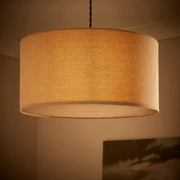 Shallow Drum Lamp Shade - Natural, Faux Linen