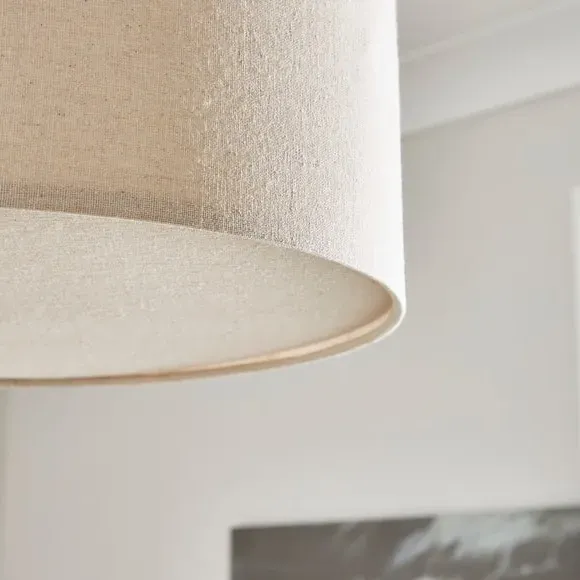 Shallow Drum Lamp Shade - Natural, Faux Linen