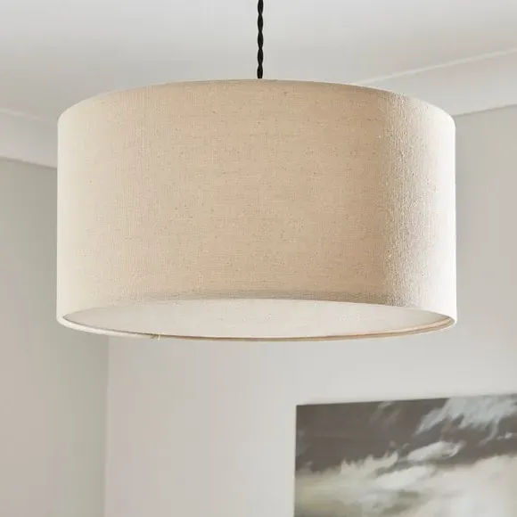 Shallow Drum Lamp Shade - Natural, Faux Linen