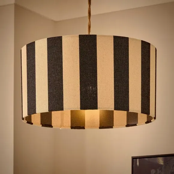Shallow Drum Lamp Shade Striped - Black, Fabric