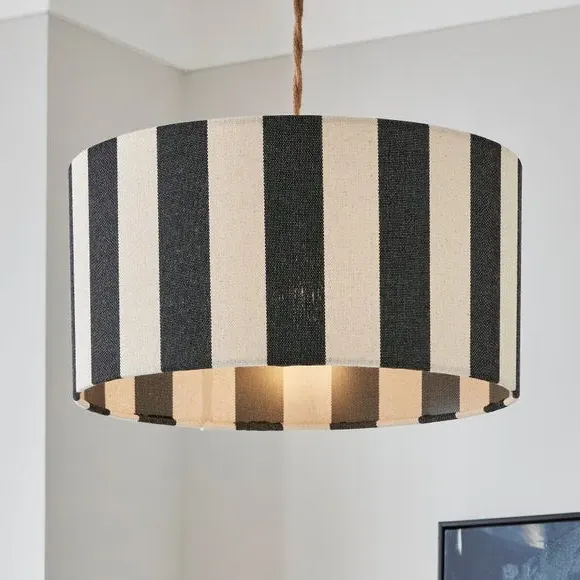 Shallow Drum Lamp Shade Striped - Black, Fabric image