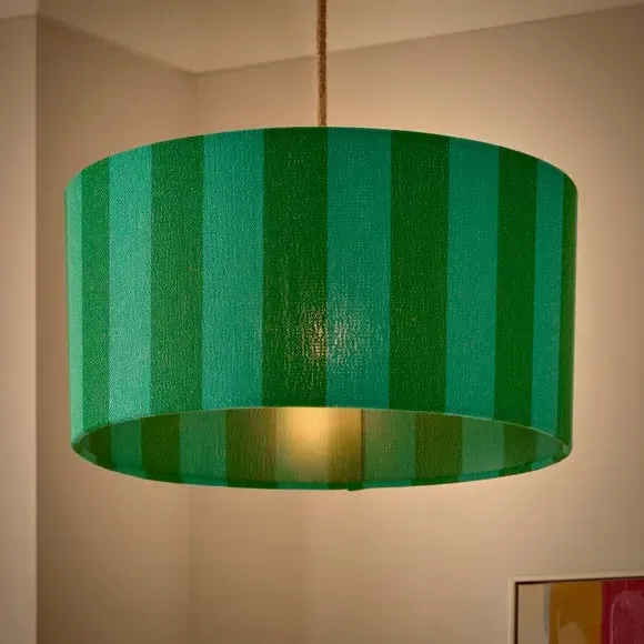 Shallow Drum Lamp Shade Striped - Emerald, Fabric