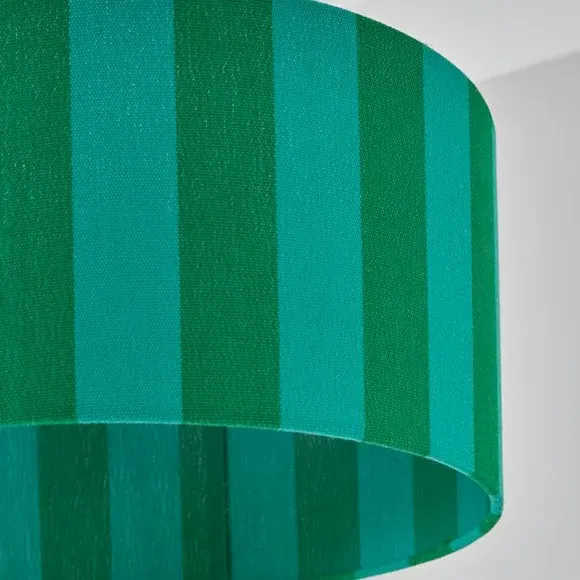 Shallow Drum Lamp Shade Striped - Emerald, Fabric