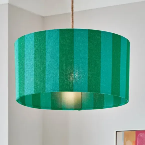 Shallow Drum Lamp Shade Striped - Emerald, Fabric