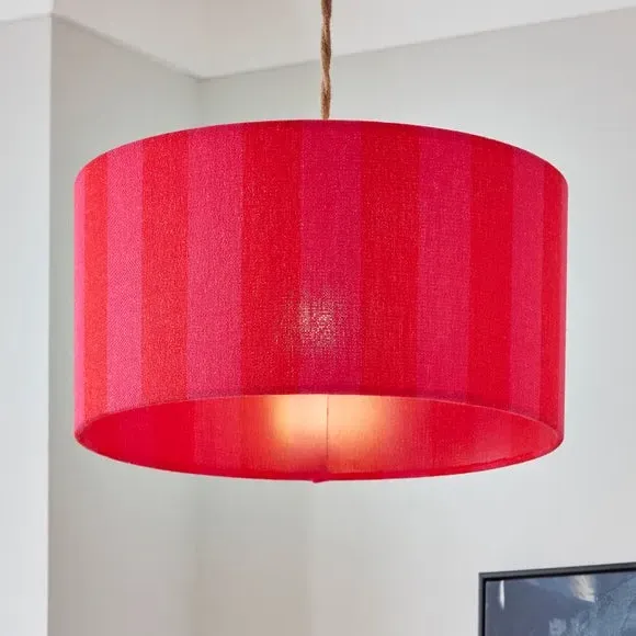 Shallow Drum Lamp Shade Striped - Magenta, Fabric